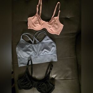 Women's Soft Support Bras and Sports Bra Set - Pink, Light Blue, & Black